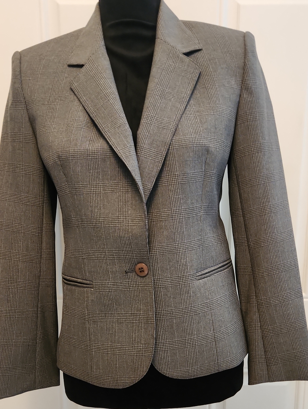 Vintage Haberdashery Tailored Gray Glen Plaid Single-Button Blazer